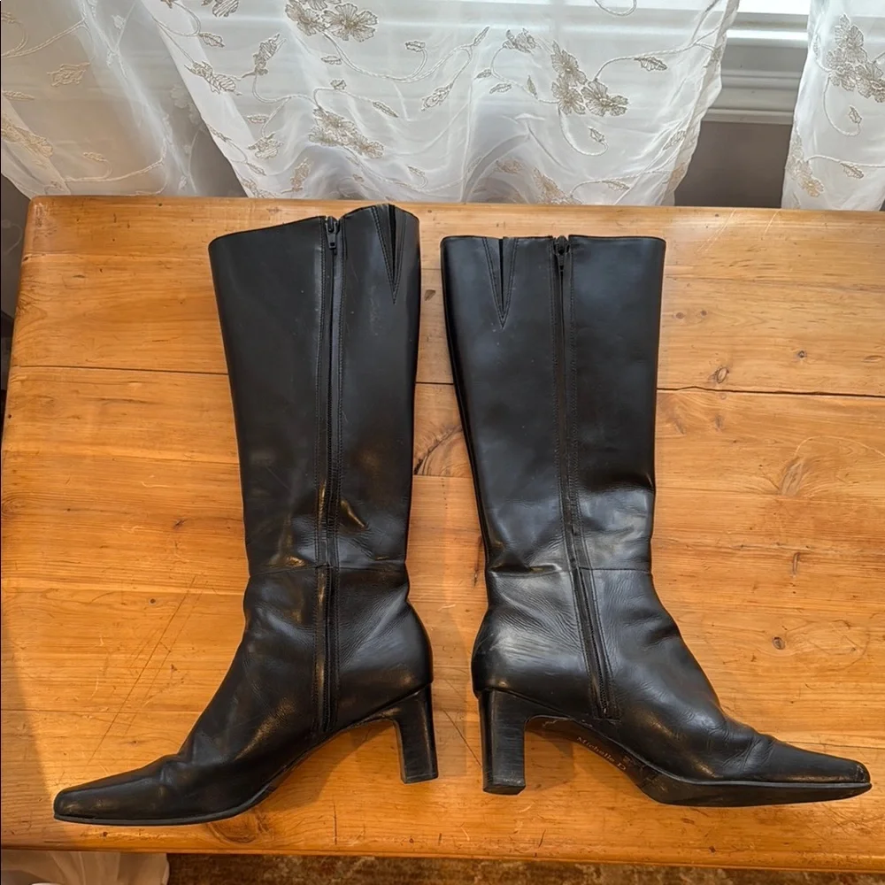 Black Leather Knee-High Boots - Picture 4 of 7